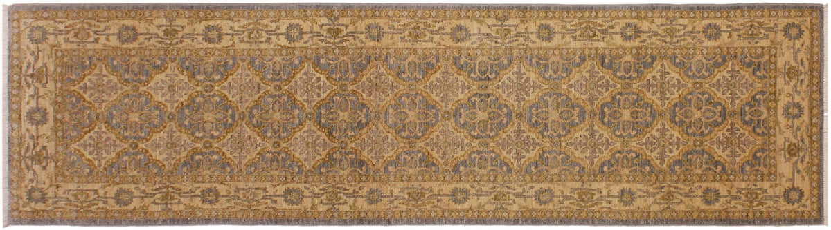 handmade Geometric Kafkaz Gray Gold Hand Knotted RUNNER 100% WOOL area rug 3' x 10'