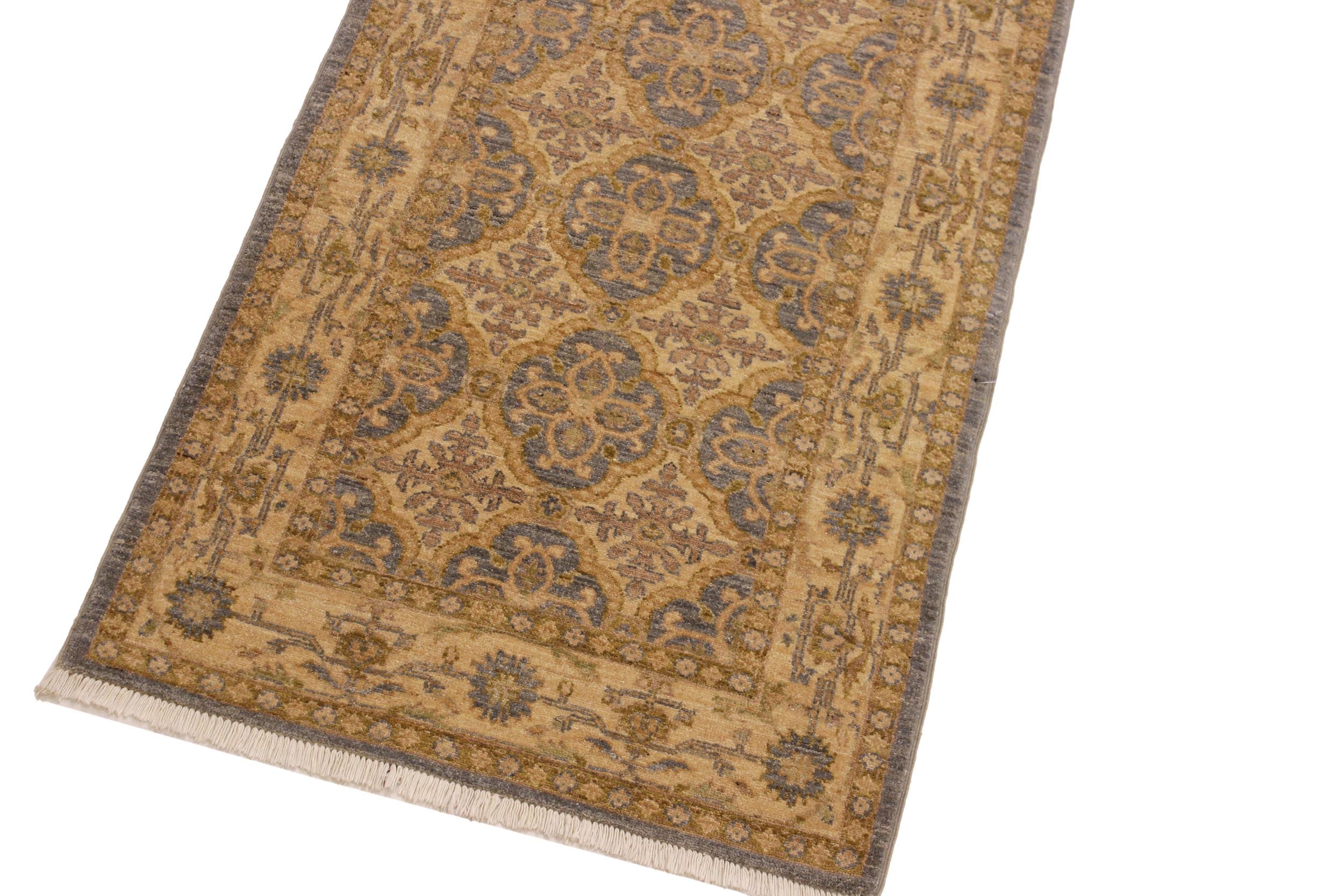 handmade Geometric Kafkaz Gray Gold Hand Knotted RUNNER 100% WOOL area rug 3' x 10'