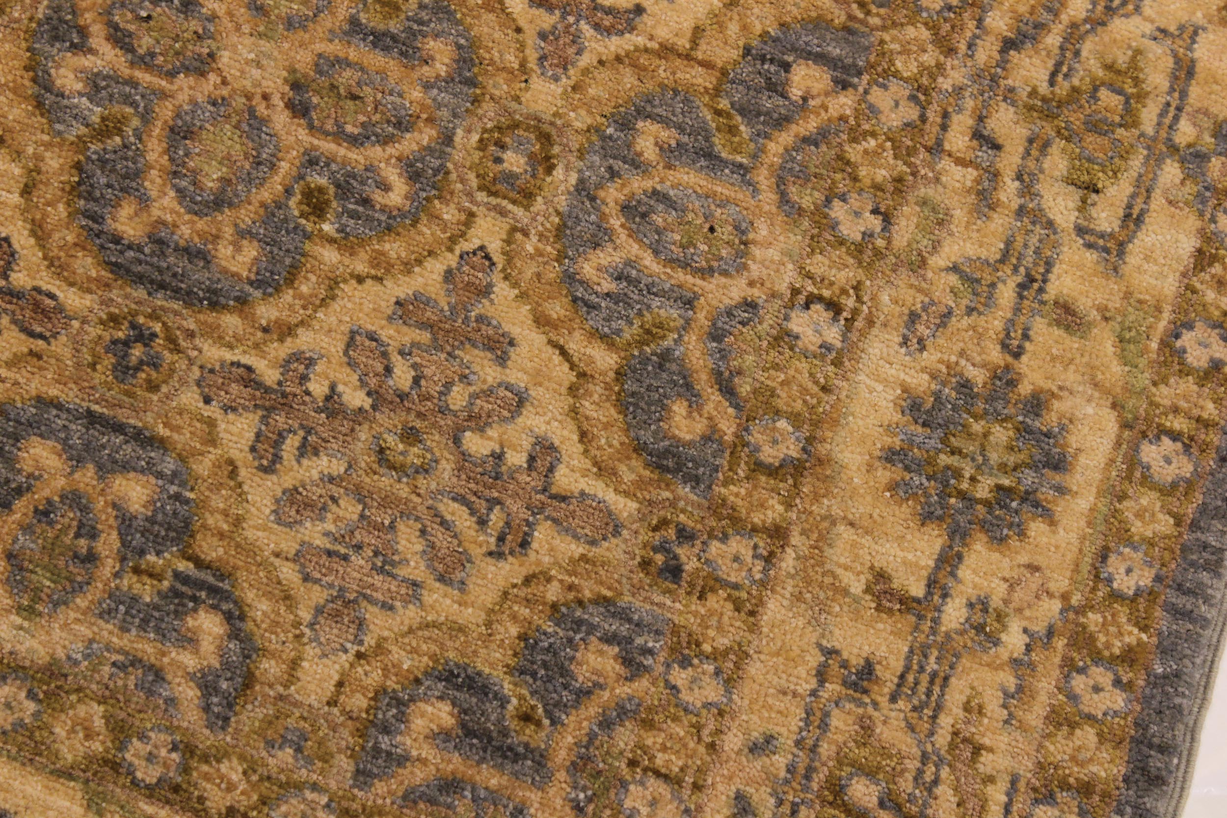 handmade Geometric Kafkaz Gray Gold Hand Knotted RUNNER 100% WOOL area rug 3' x 10'