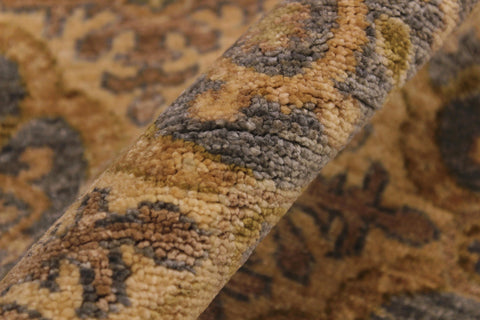 handmade Geometric Kafkaz Gray Gold Hand Knotted RUNNER 100% WOOL area rug 3' x 10'