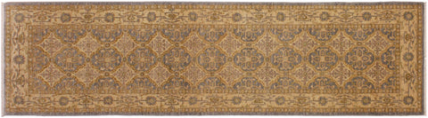 handmade Geometric Kafkaz Gray Gold Hand Knotted RUNNER 100% WOOL area rug 3' x 10'
