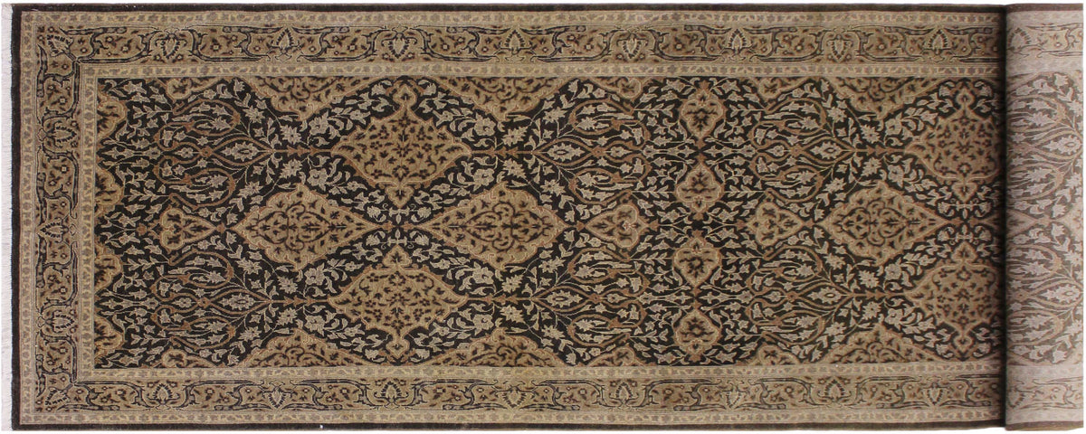 handmade Transitional Veg Dye Brown Gold Hand Knotted RUNNER 100% WOOL area rug 4' x 13'