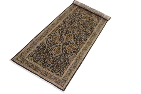 handmade Transitional Veg Dye Brown Gold Hand Knotted RUNNER 100% WOOL area rug 4'X13'