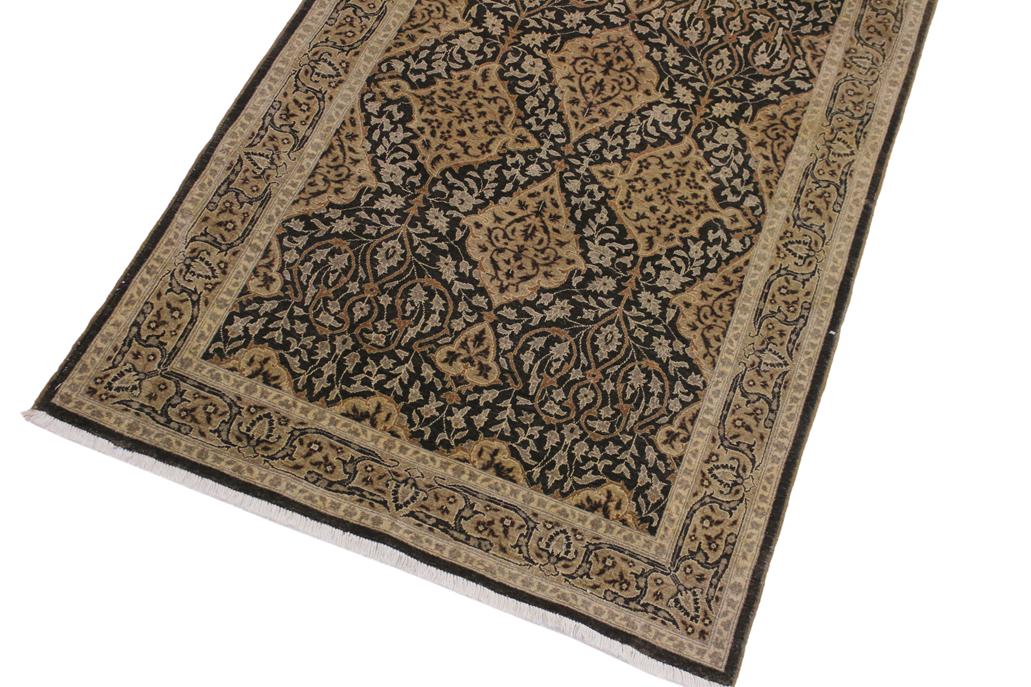 handmade Transitional Veg Dye Brown Gold Hand Knotted RUNNER 100% WOOL area rug 4'X13'