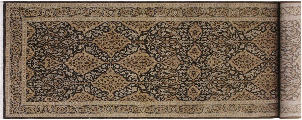 handmade Transitional Veg Dye Brown Gold Hand Knotted RUNNER 100% WOOL area rug 4'X13'