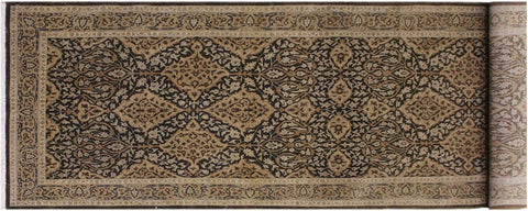 handmade Transitional Veg Dye Brown Gold Hand Knotted RUNNER 100% WOOL area rug 4'X13'