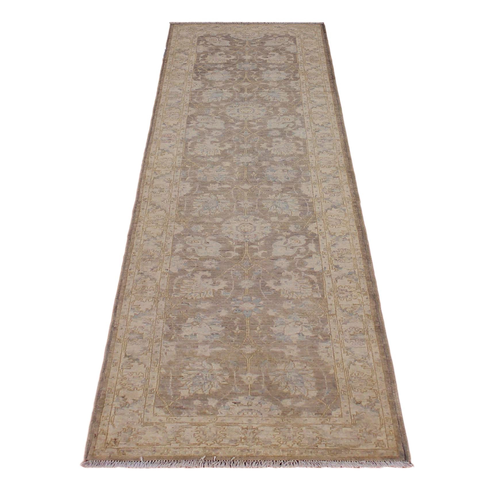 handmade Traditional Kafkaz Lt. Brown Ivory Hand Knotted RUNNER 100% WOOL area rug 3' x 10'