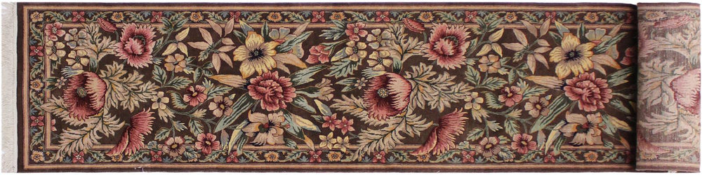 handmade Traditional Gulzar Brown Pink Hand Knotted RUNNER 100% WOOL area rug 3x13