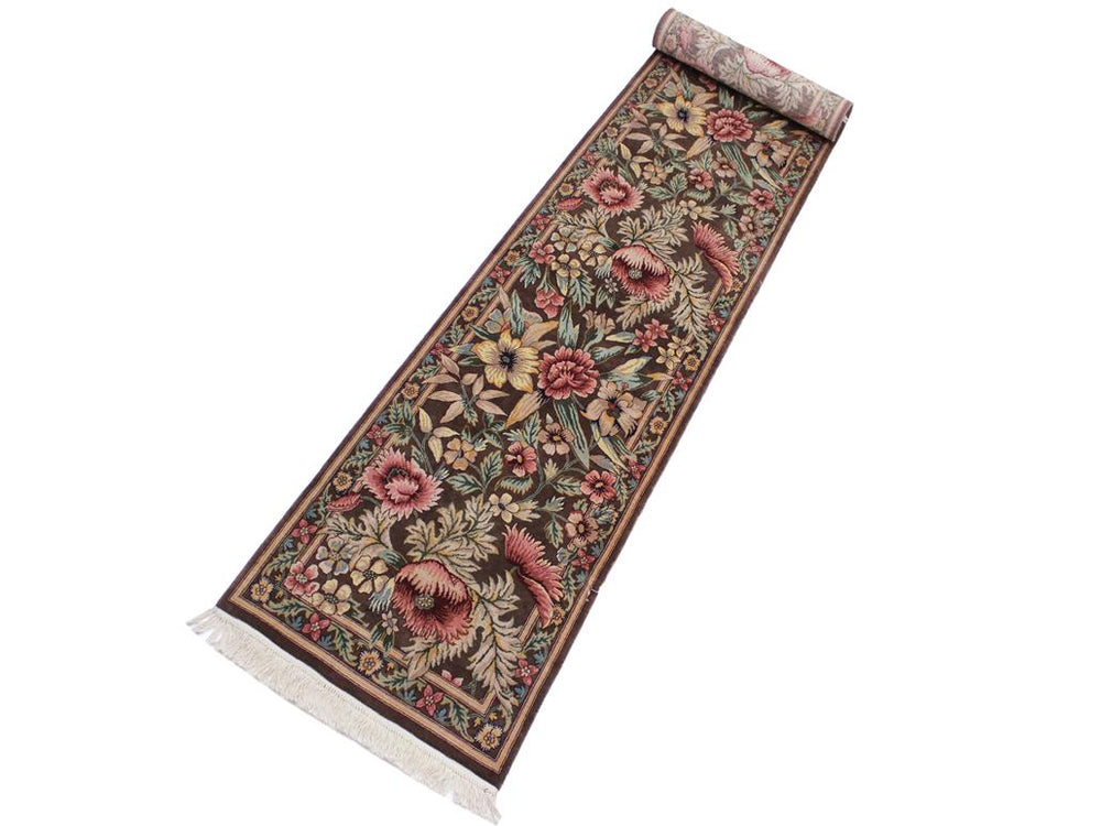 handmade Traditional Gulzar Brown Pink Hand Knotted RUNNER 100% WOOL area rug 3x13