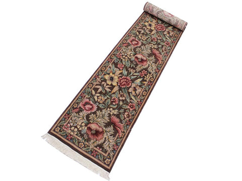 handmade Traditional Gulzar Brown Pink Hand Knotted RUNNER 100% WOOL area rug 3x13