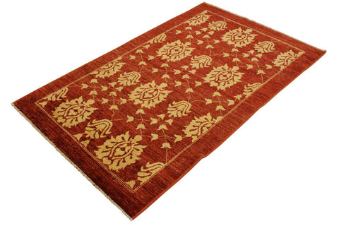 handmade Transitional Kafkaz Red Gold Hand Knotted RECTANGLE 100% WOOL area rug 4X6