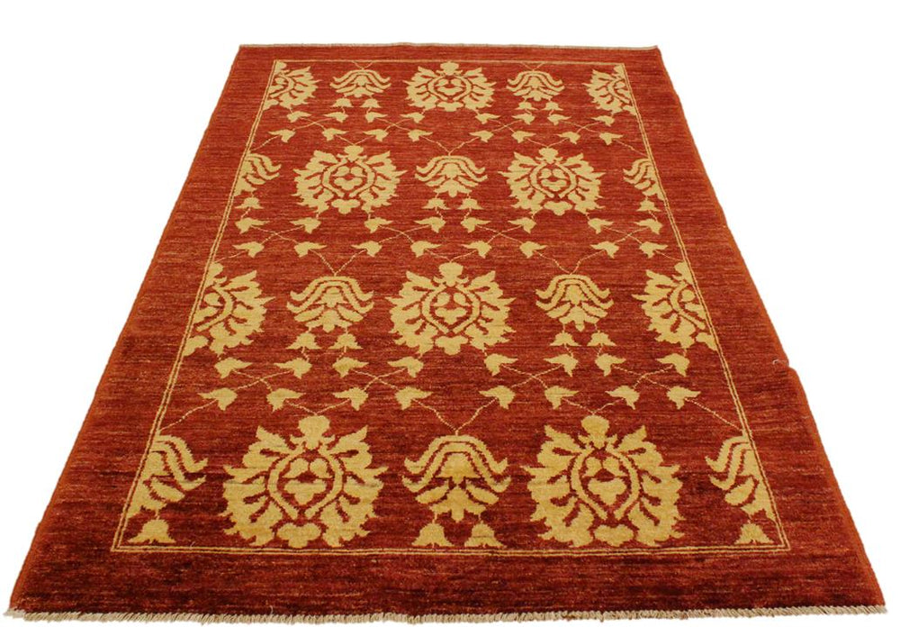 handmade Transitional Kafkaz Red Gold Hand Knotted RECTANGLE 100% WOOL area rug 4X6