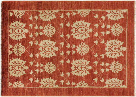 handmade Modern Kafkaz Red Gold Hand Knotted RECTANGLE 100% WOOL area rug 4' x 6'