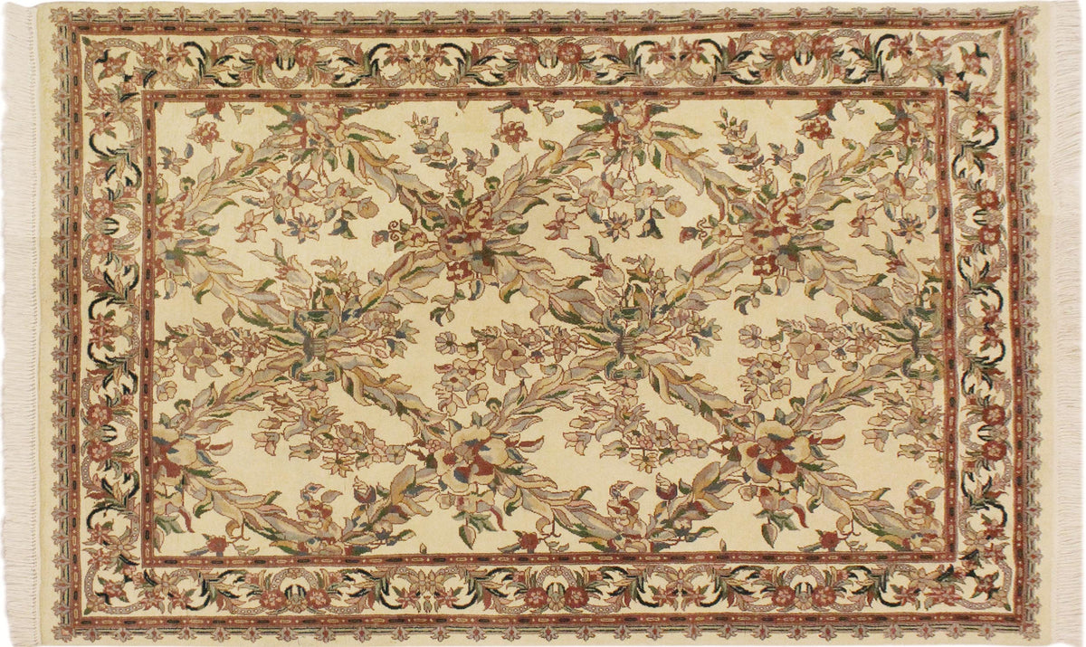 handmade Transitional Basan Beige Gray Hand Knotted RECTANGLE 100% WOOL area rug 4x6