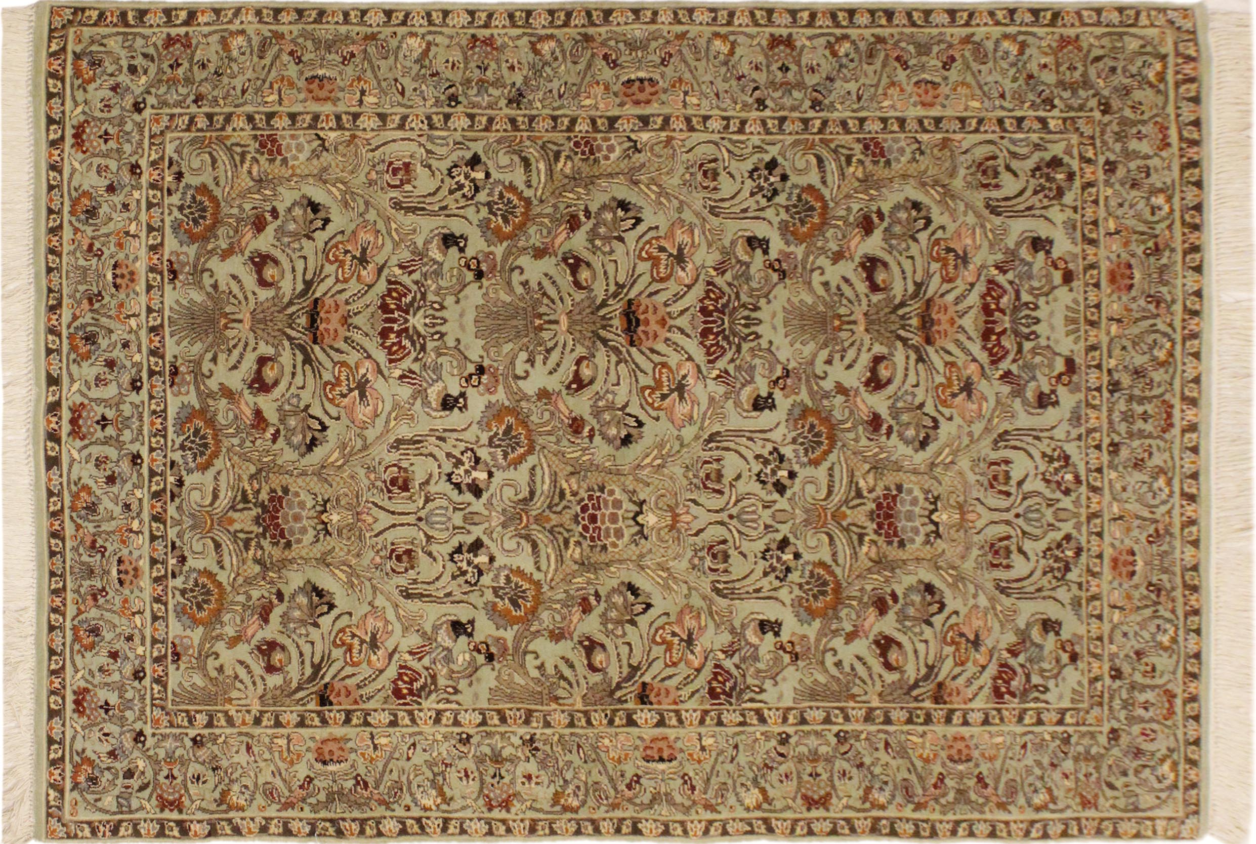 handmade Transitional Sayra Lt. Green Rust Hand Knotted RECTANGLE 100% WOOL area rug 4x6