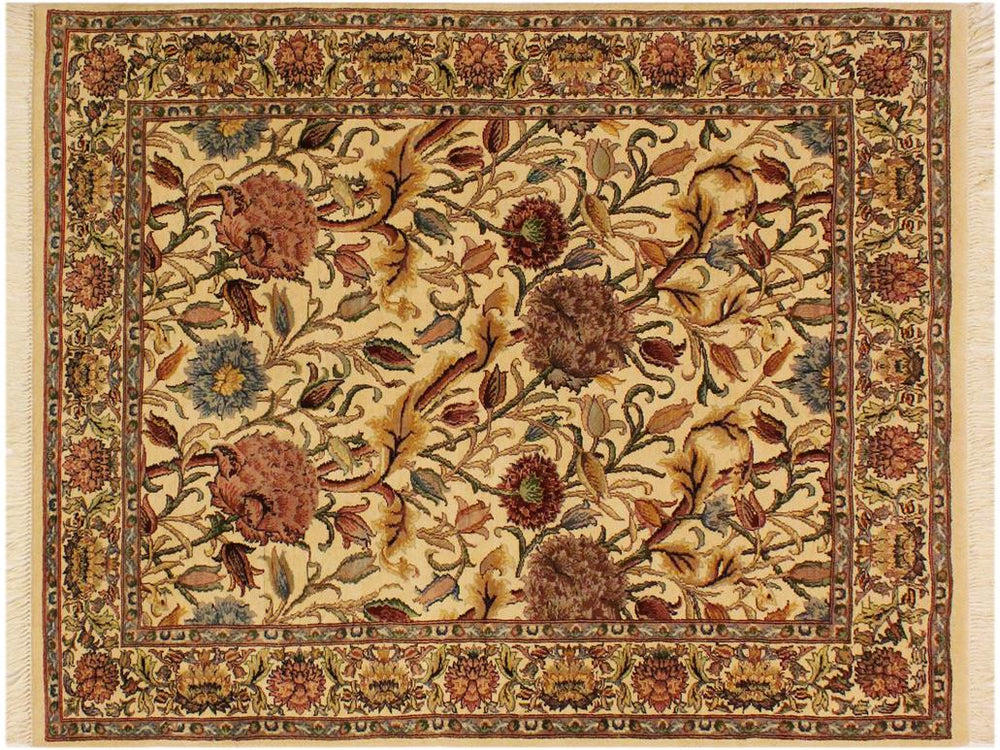 handmade Transitional Nayagra Beige Pink Hand Knotted RECTANGLE 100% WOOL area rug 4x6