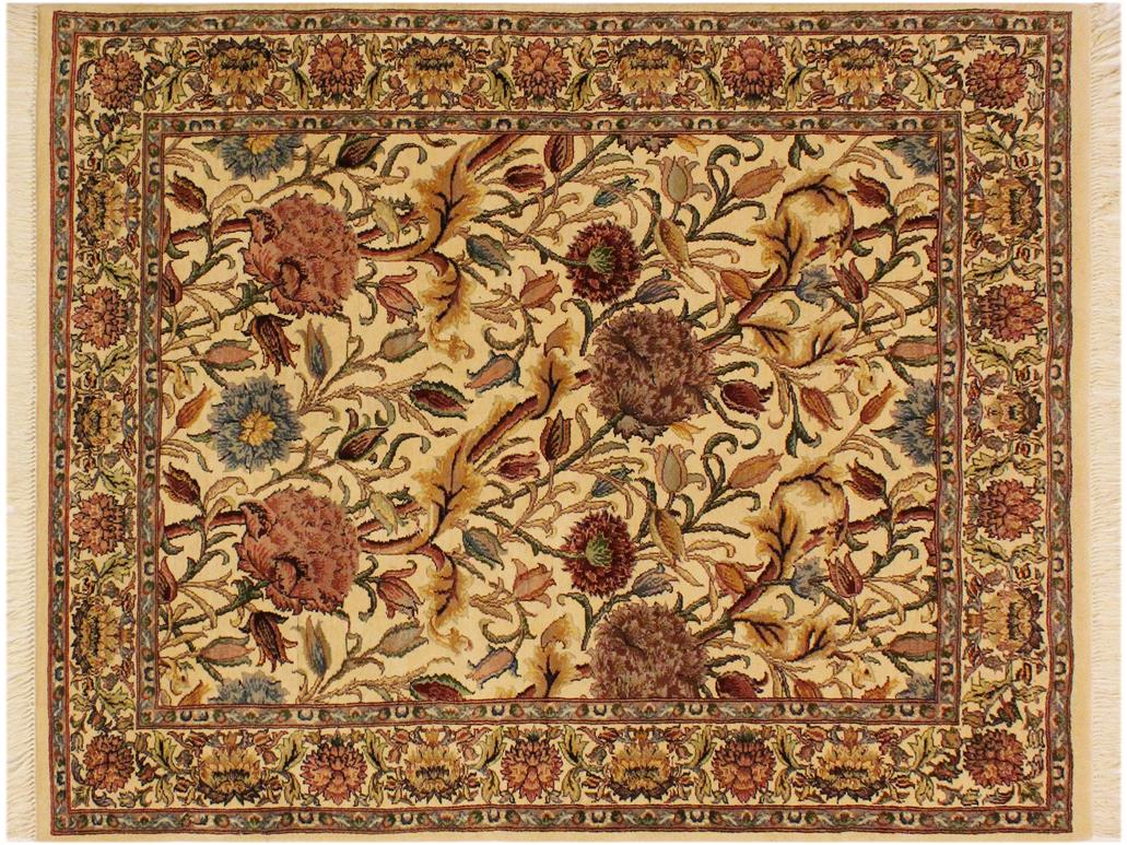 handmade Transitional Nayagra Beige Pink Hand Knotted RECTANGLE 100% WOOL area rug 4x6