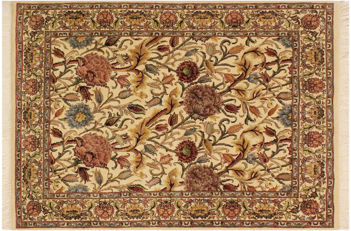 handmade Transitional Nayagra Beige Pink Hand Knotted RECTANGLE 100% WOOL area rug 4x6