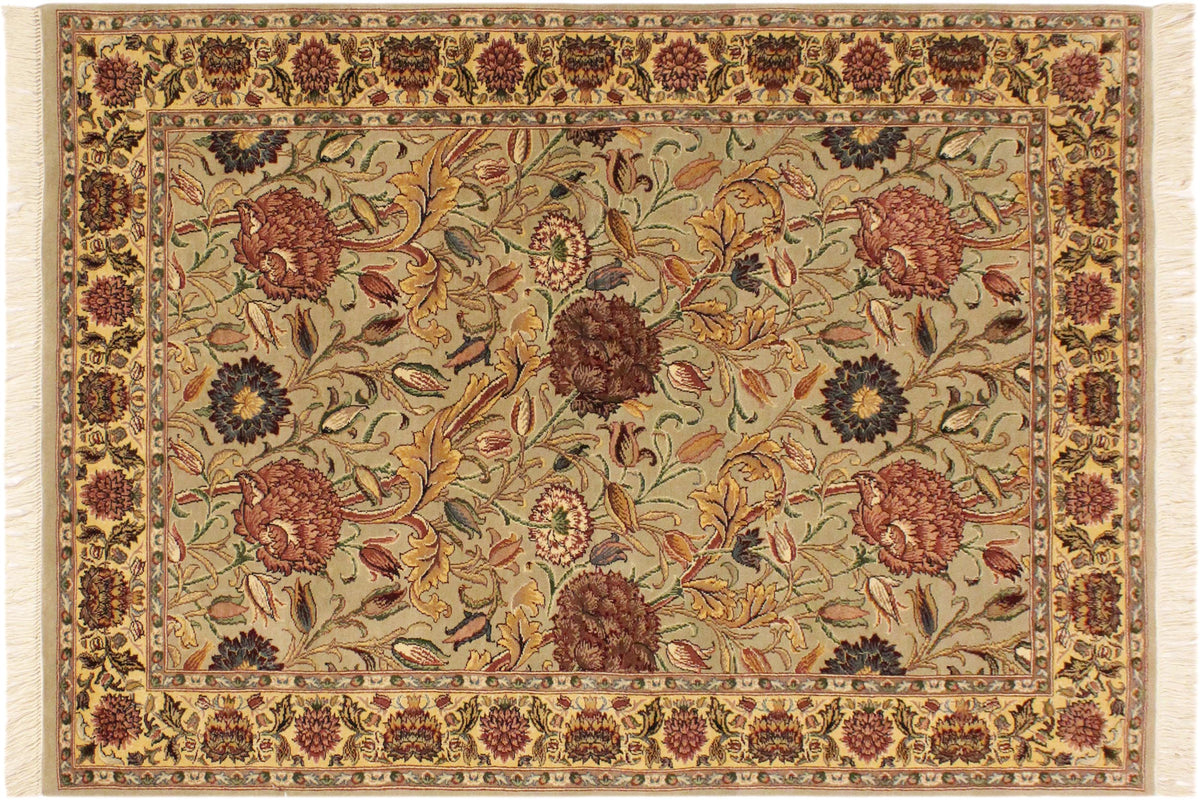 handmade Transitional Kamal Taupe Gold Hand Knotted RECTANGLE 100% WOOL area rug 4x6
