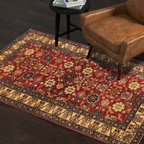handmade Geometric Super Kazak Red Beige Hand Knotted RECTANGLE 100% WOOL area rug 4' x 6'