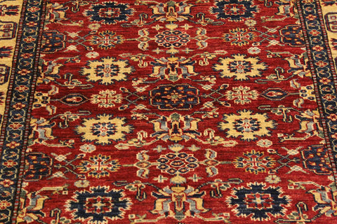 handmade Geometric Super Kazak Red Beige Hand Knotted RECTANGLE 100% WOOL area rug 4' x 6'