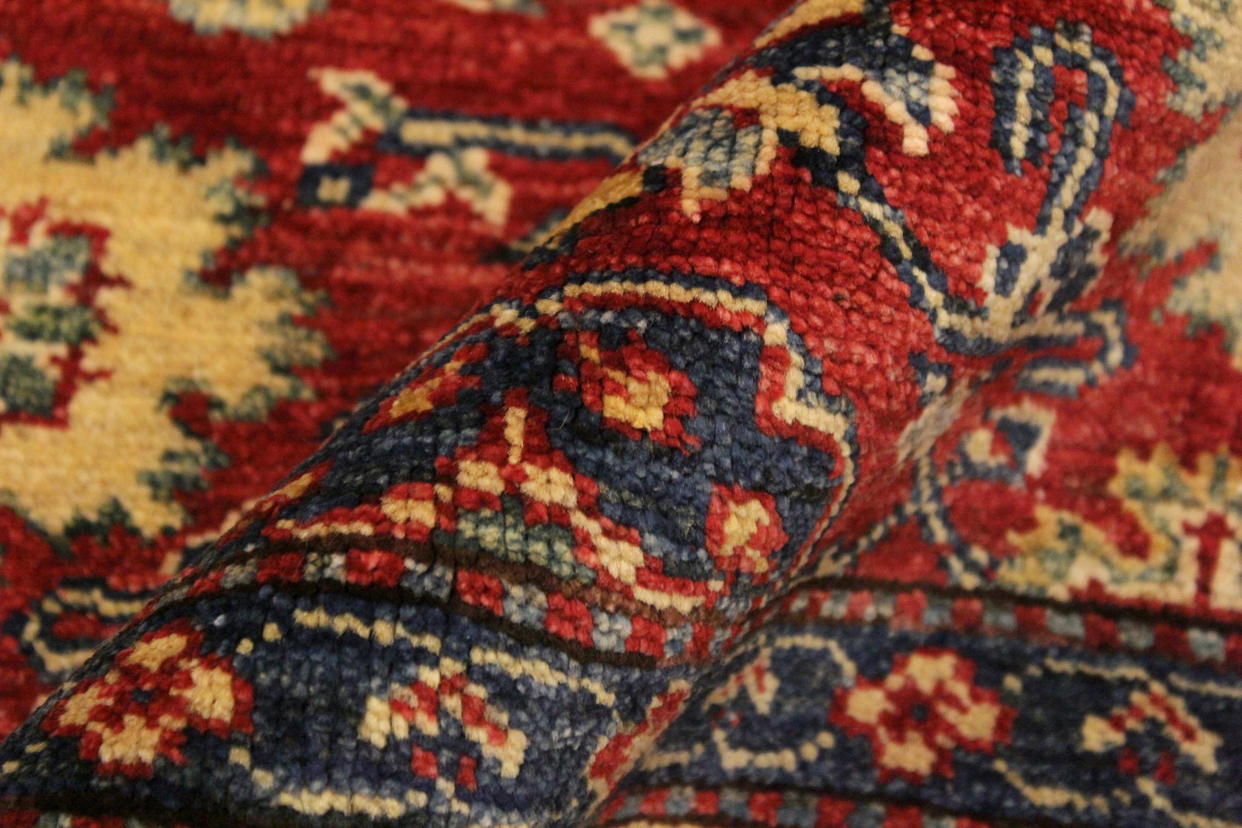 handmade Geometric Super Kazak Red Beige Hand Knotted RECTANGLE 100% WOOL area rug 4' x 6'