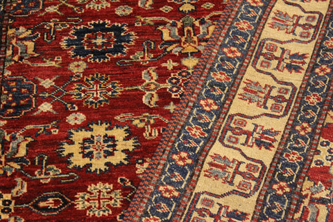 handmade Geometric Super Kazak Red Beige Hand Knotted RECTANGLE 100% WOOL area rug 4' x 6'