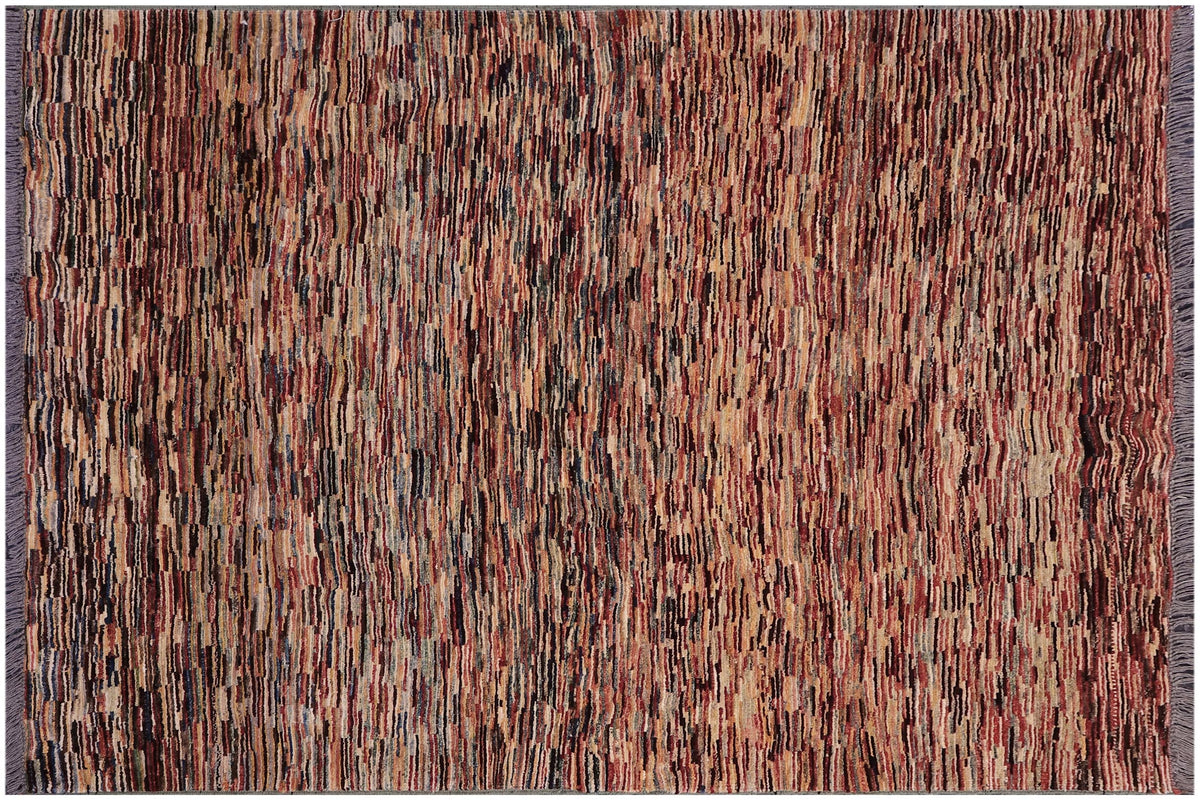 handmade Modern Gabbeh Beige Blue Hand Knotted RECTANGLE 100% WOOL area rug 4' x 5'