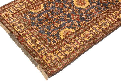 handmade Geometric Super Kazak Blue Gold Hand Knotted RECTANGLE 100% WOOL area rug 4' x 6'