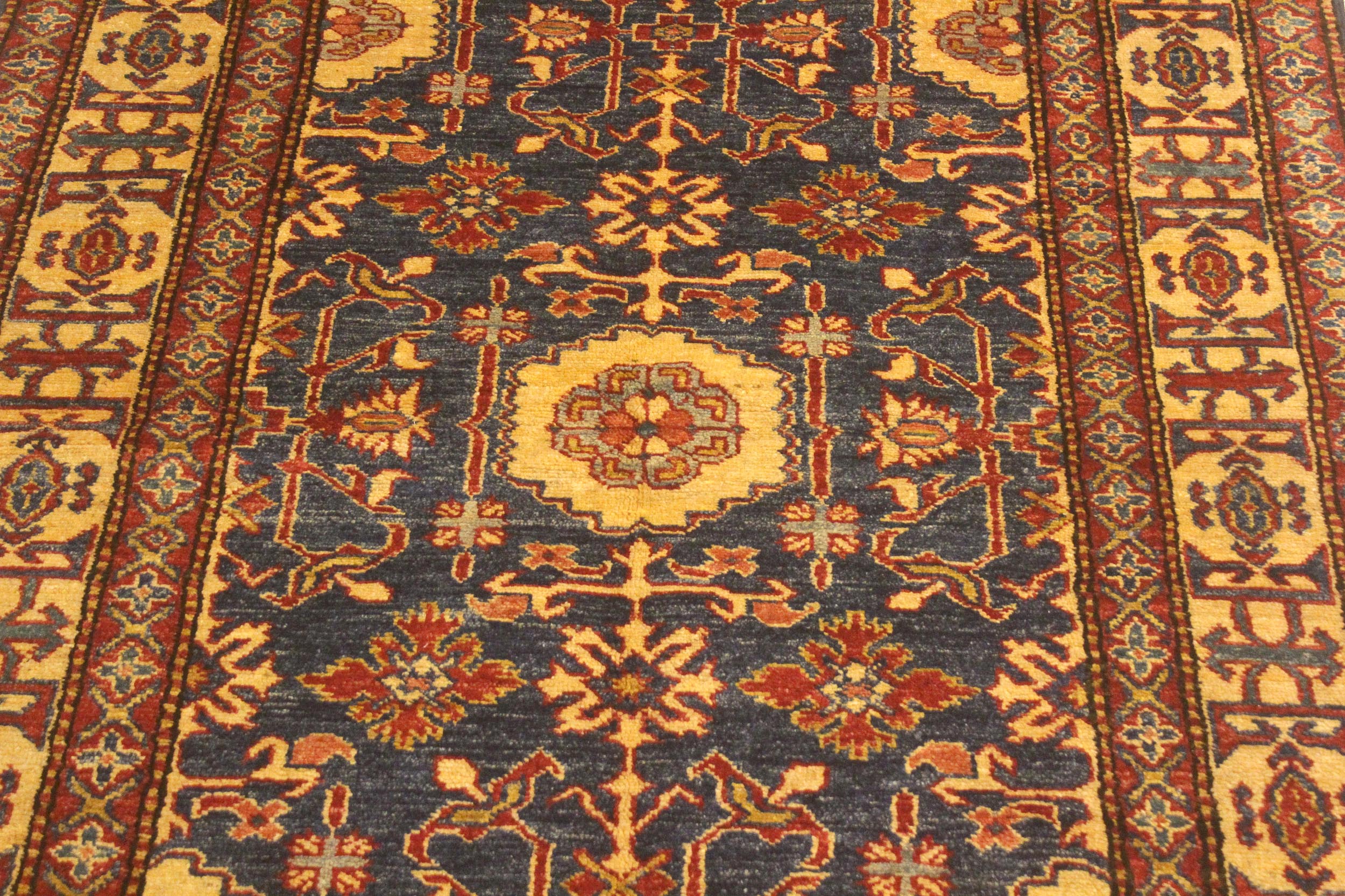 handmade Geometric Super Kazak Blue Gold Hand Knotted RECTANGLE 100% WOOL area rug 4' x 6'