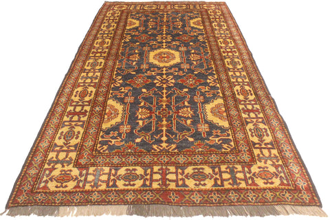 handmade Geometric Super Kazak Blue Gold Hand Knotted RECTANGLE 100% WOOL area rug 4' x 6'