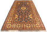 handmade Geometric Super Kazak Blue Gold Hand Knotted RECTANGLE 100% WOOL area rug 4 x 6