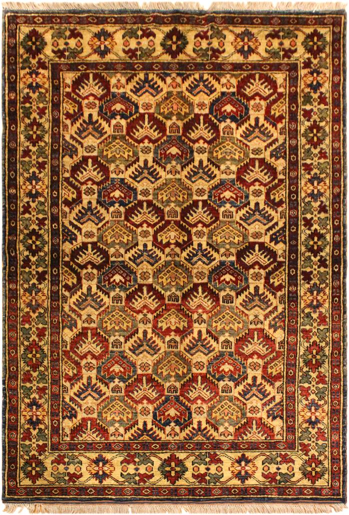 handmade Geometric Super Kazak Gold Blue Hand Knotted RECTANGLE 100% WOOL area rug 4X6
