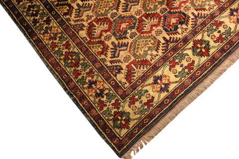 handmade Geometric Super Kazak Gold Blue Hand Knotted RECTANGLE 100% WOOL area rug 4' x 6'