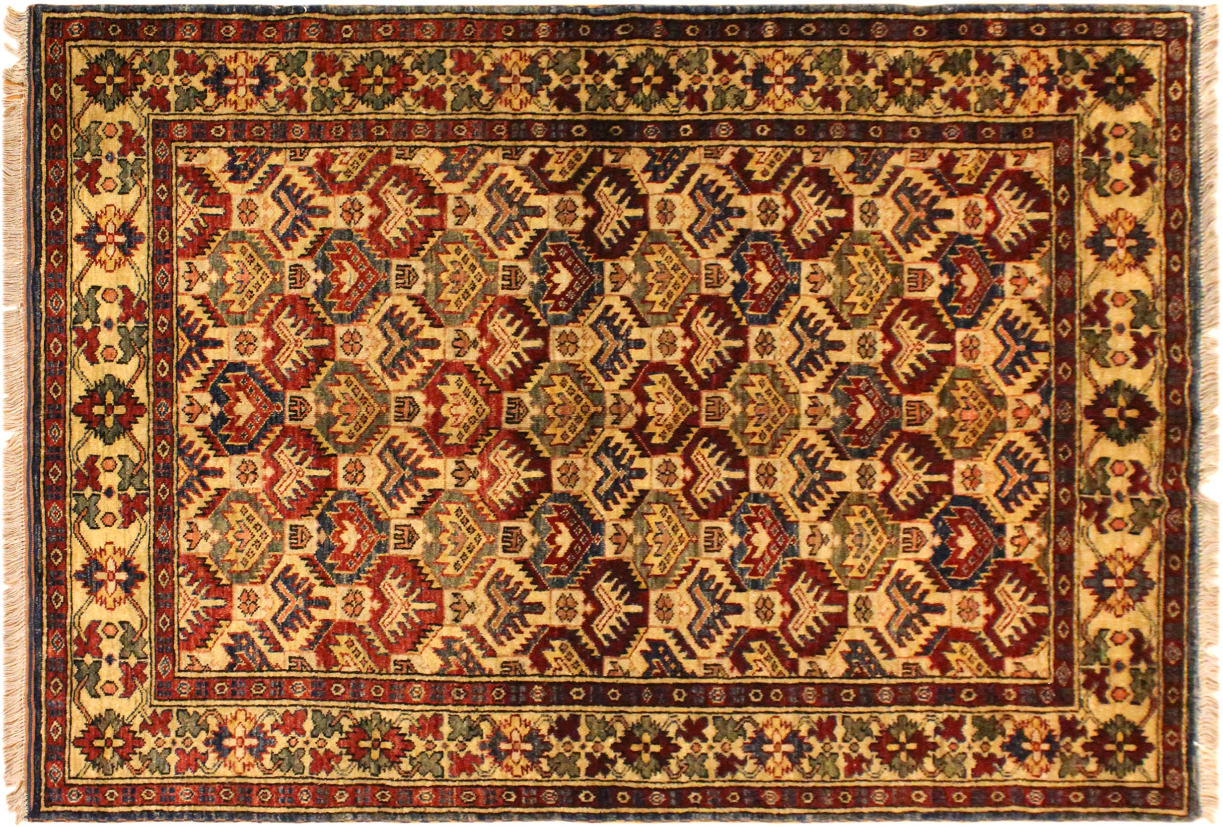 handmade Geometric Super Kazak Gold Blue Hand Knotted RECTANGLE 100% WOOL area rug 4' x 6'