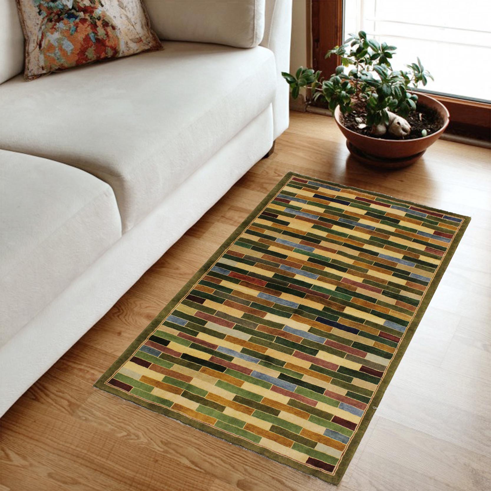 handmade Modern Gabbeh Green Blue Hand Knotted RECTANGLE 100% WOOL area rug 4' x 6'