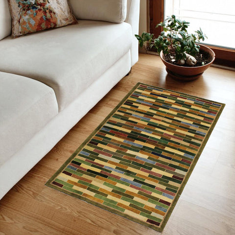 handmade Modern Gabbeh Green Blue Hand Knotted RECTANGLE 100% WOOL area rug 4' x 6'