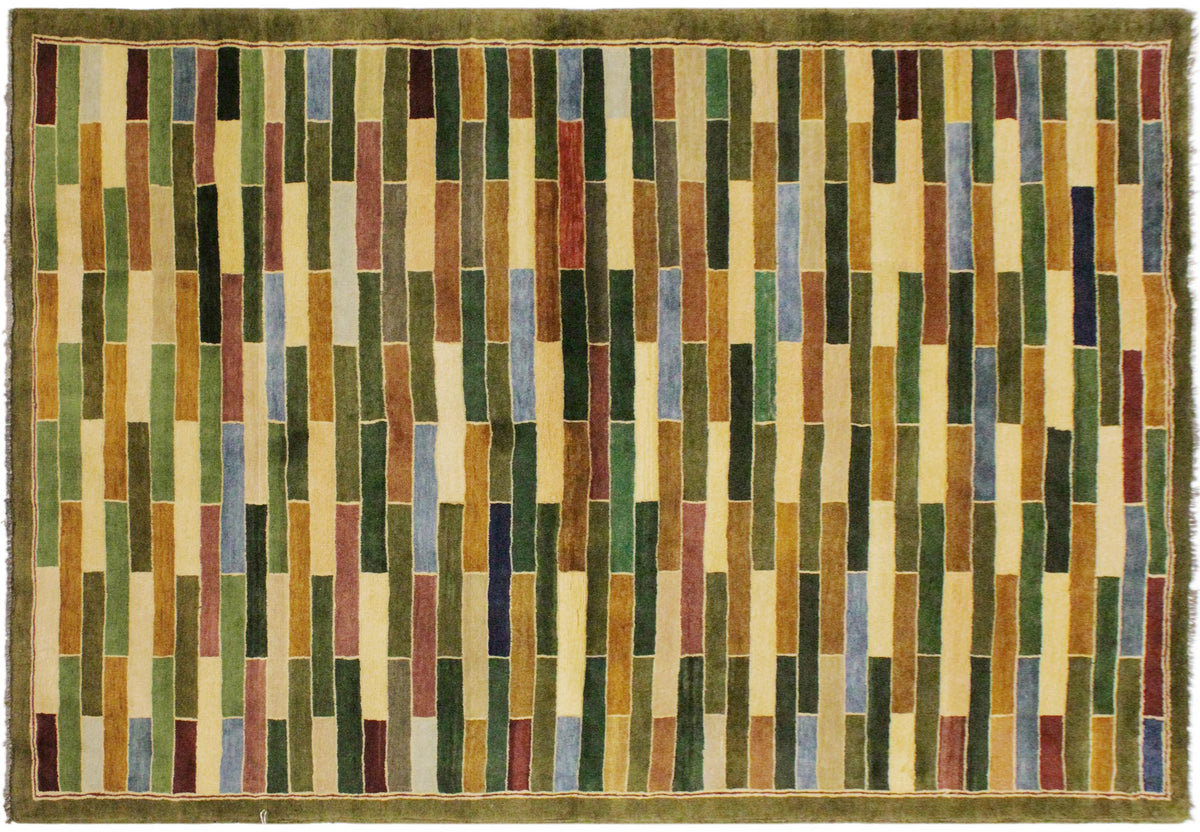 handmade Modern Gabbeh Green Blue Hand Knotted RECTANGLE 100% WOOL area rug 4' x 6'