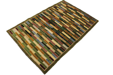 handmade Modern Gabbeh Green Blue Hand Knotted RECTANGLE 100% WOOL area rug 4' x 6'