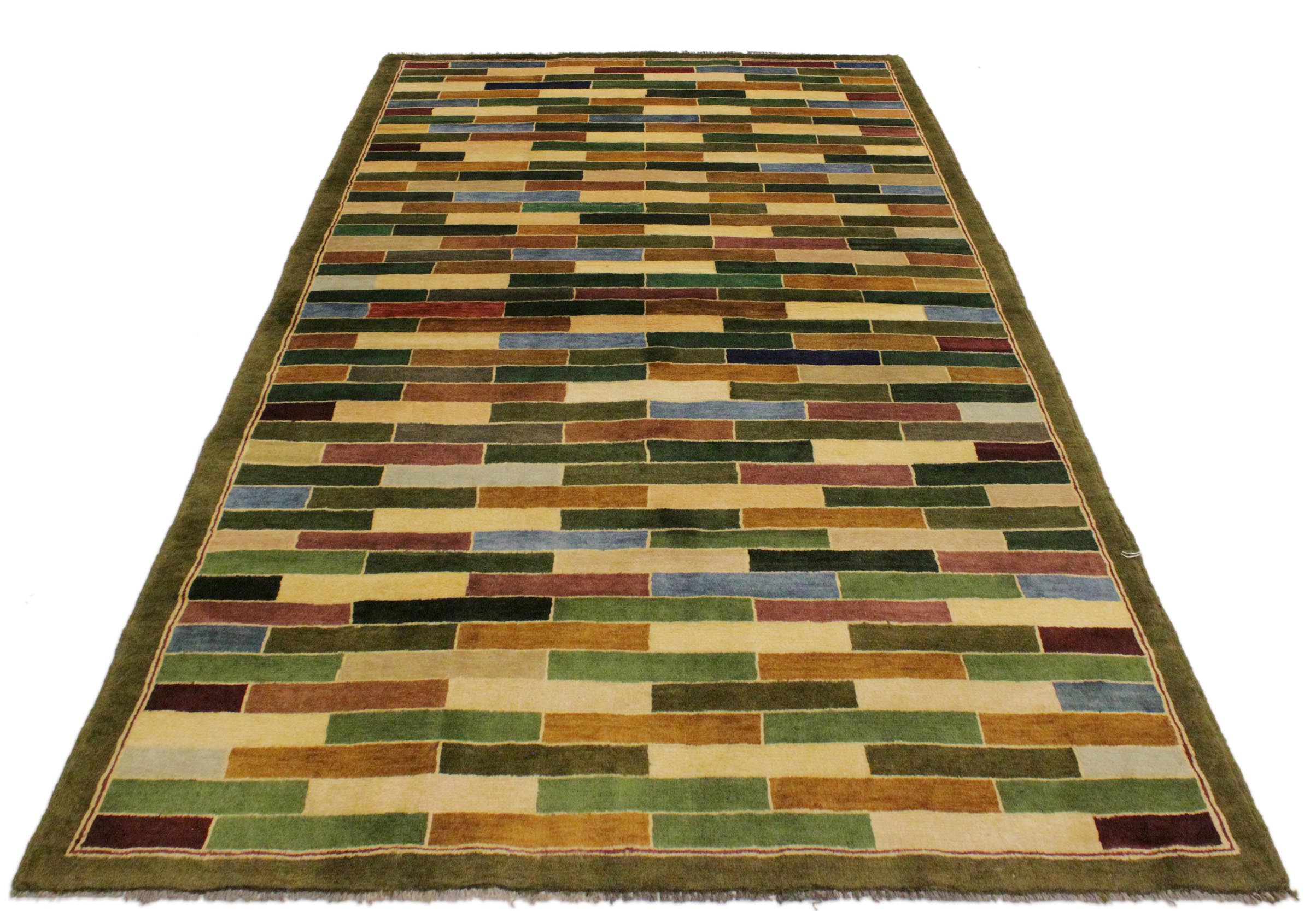 handmade Modern Gabbeh Green Blue Hand Knotted RECTANGLE 100% WOOL area rug 4' x 6'