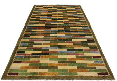 handmade Modern Gabbeh Green Blue Hand Knotted RECTANGLE 100% WOOL area rug 4' x 6'