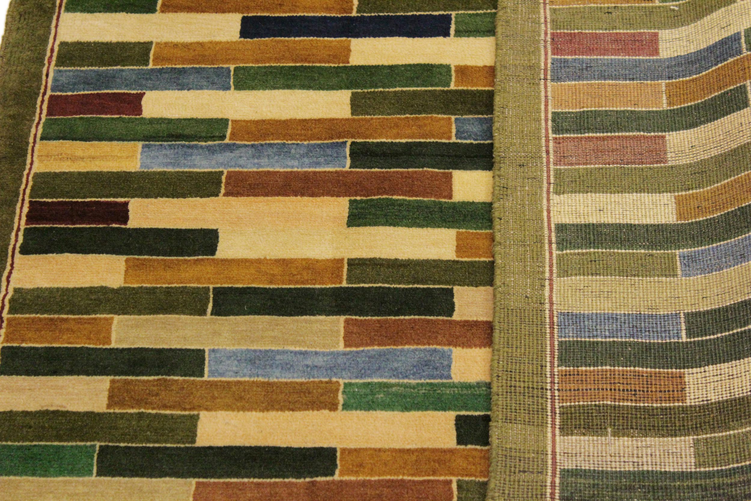 handmade Modern Gabbeh Green Blue Hand Knotted RECTANGLE 100% WOOL area rug 4' x 6'