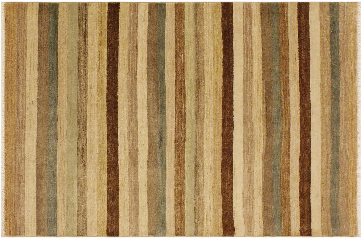 handmade Modern Gabbeh Beige Green Hand Knotted RECTANGLE 100% WOOL area rug 4' x 6'