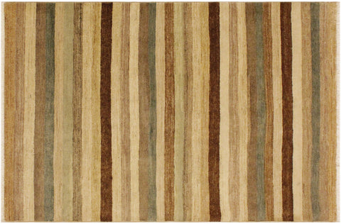 handmade Modern Gabbeh Beige Green Hand Knotted RECTANGLE 100% WOOL area rug 4' x 6'