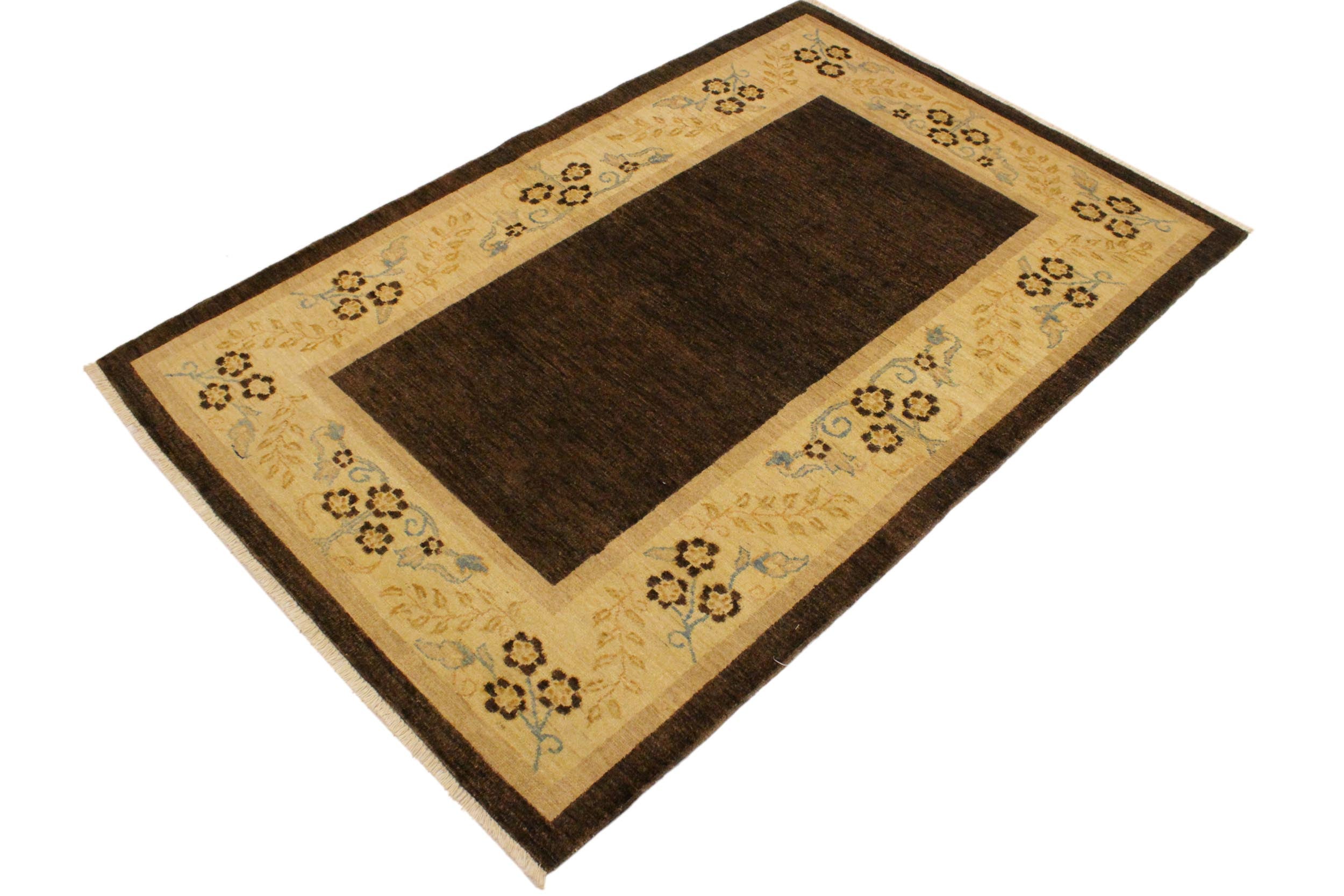handmade Modern Gabbeh Brown Beige Hand Knotted RECTANGLE 100% WOOL area rug 4' x 6'