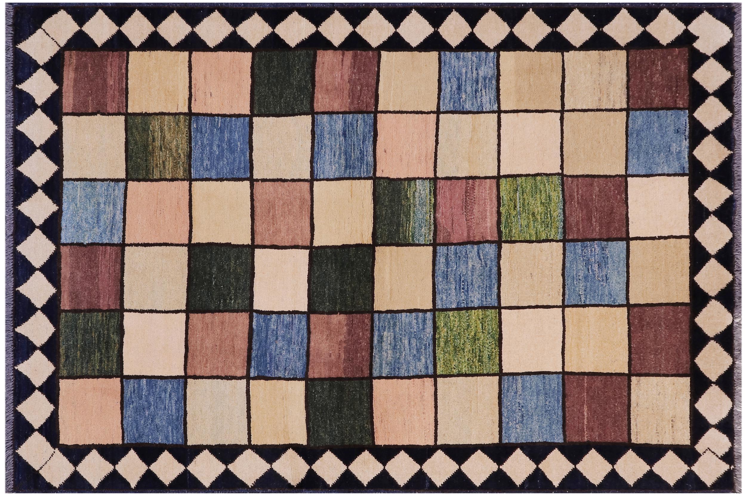 handmade Modern Gabbeh Beige Black Hand Knotted RECTANGLE 100% WOOL area rug 4' x 5'