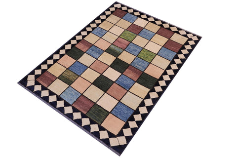 handmade Modern Gabbeh Beige Black Hand Knotted RECTANGLE 100% WOOL area rug 4' x 5'