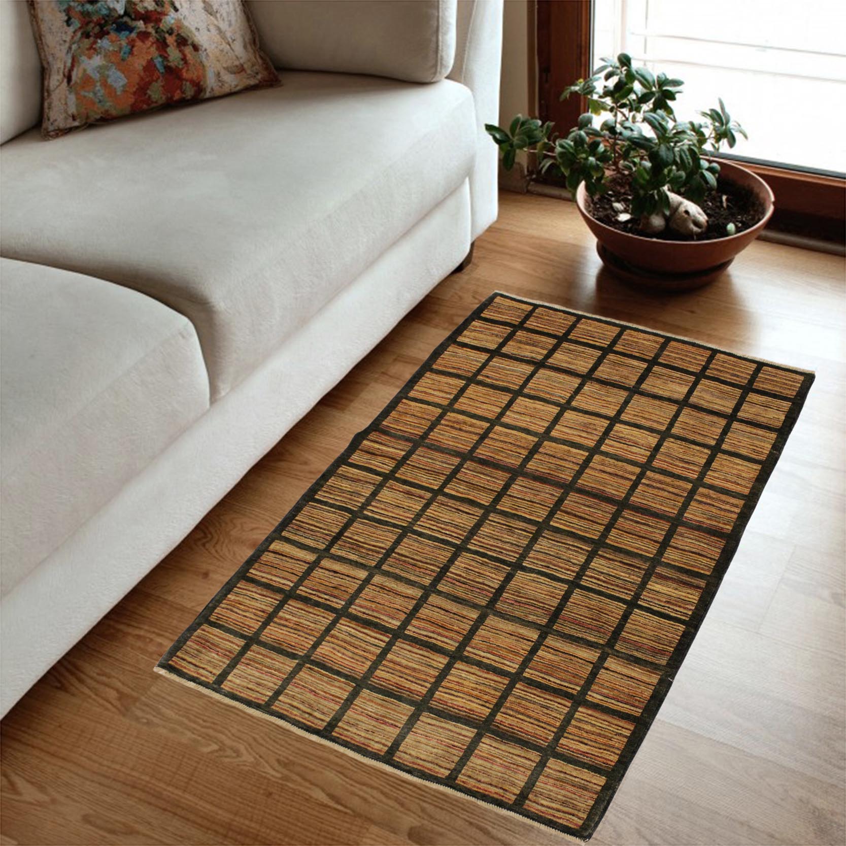 handmade Modern Gabbeh Charcoal Rust Hand Knotted RECTANGLE 100% WOOL area rug 4' x 6'