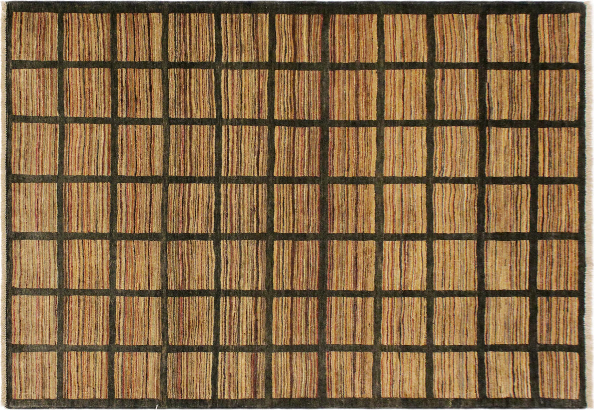 handmade Modern Gabbeh Charcoal Rust Hand Knotted RECTANGLE 100% WOOL area rug 4' x 6'