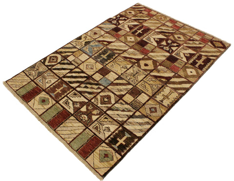 handmade Modern Gabbeh Brown Green Hand Knotted RECTANGLE 100% WOOL area rug 4' x 6'